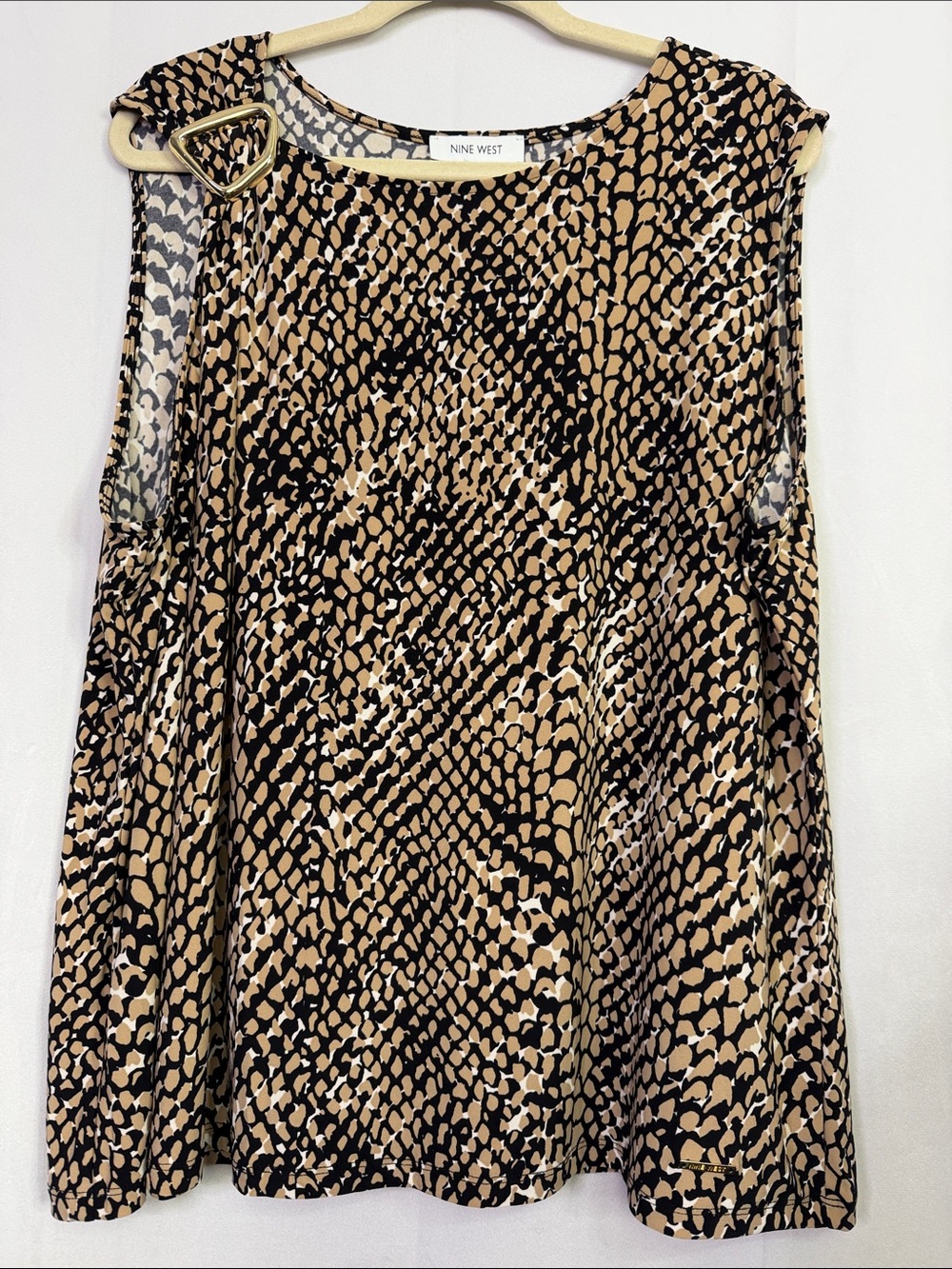 Nine West Women’s Tan and Black Animal Print Sleeveless Top